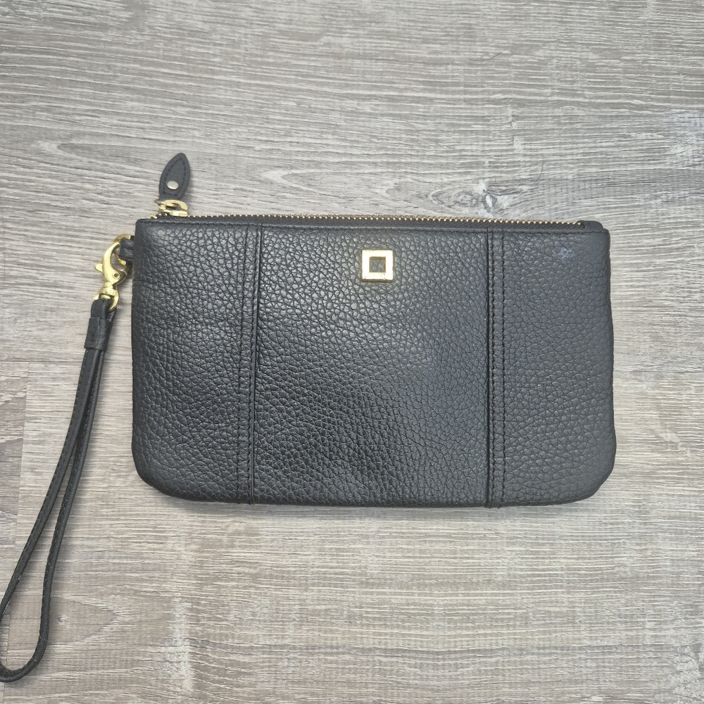 LODIS Pebble Leather Wristlet With Card Holder Black Sz OS